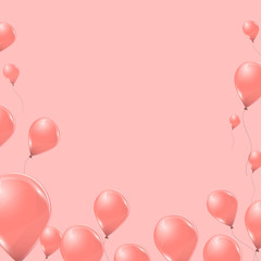 Vector pink helium balloons on pink background. Flying latex 3d ballons. 