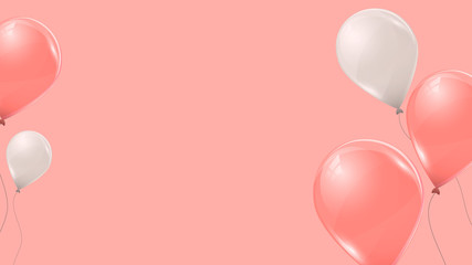 Vector pink and white helium balloons on pink background. Flying latex 3d ballons.  © Linett