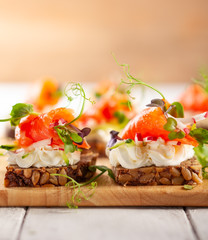 Mini canapes with smoked salmon