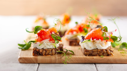 Mini canapes with smoked salmon