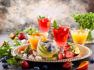 Assortment summer non-alcoholic cocktails.