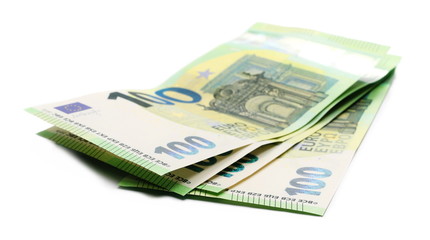 Obraz na płótnie Canvas New banknote 100 euro isolated on white