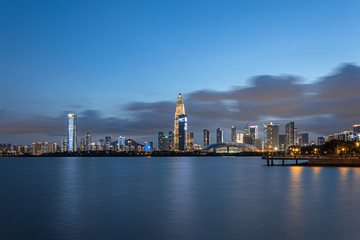 Bustling night view of Shenzhen Bay Park and Shenzhen Houhai Financial District