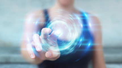 Woman creating new futuristic energy power source 3D rendering