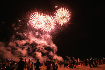 Real Fireworks on Deep Black Background Sky on Futuristic Fireworks festival show before independence day on 4 of July