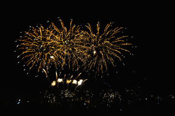 Real Fireworks on Deep Black Background Sky on Futuristic Fireworks festival show before...