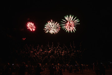 Real Fireworks on Deep Black Background Sky on Futuristic Fireworks festival show before independence day on 4 of July