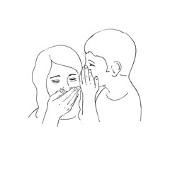vector illustration of a guy talking in the girl's ear a secret,linear design
