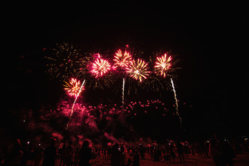 Real Fireworks on Deep Black Background Sky on Futuristic Fireworks festival show before independence day on 4 of July
