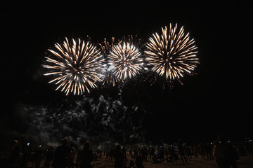 Real Fireworks on Deep Black Background Sky on Futuristic Fireworks festival show before independence day on 4 of July