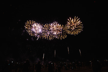 Real Fireworks on Deep Black Background Sky on Futuristic Fireworks festival show before independence day on 4 of July
