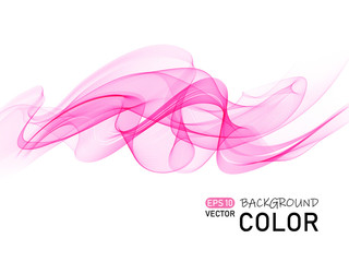 Abstract color wave vector background. Transparent flying light pink waves.