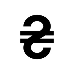 Vector, flat, isolated image of the sign of the Ukrainian currency. The sign of the Ukrainian currency is Hryvnia black