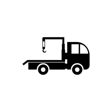Vector, flat image of the car with the possibility of lifting loads. Isolated, contour icon of the truck crane in black color