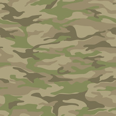 Fototapeta premium Seamless camouflage pattern. Khaki texture, vector illustration. Camo print background. Abstract military style backdrop