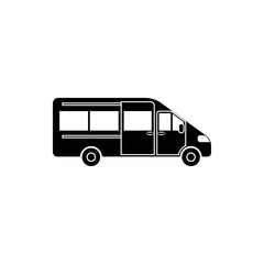 Vector, flat image of a minibus. Isolated icon of a minibus for the transport of passengers in black