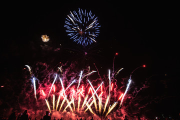 Real Fireworks  on Deep Black Background Sky on Futuristic Fireworks festival show before...