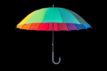 Rainbow umbrella isolated on black background with clipping path for Insurance protection concept