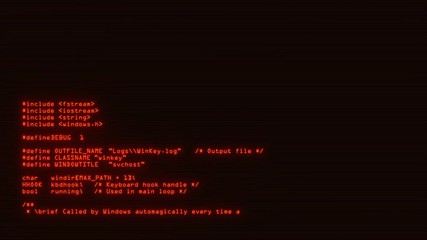 Orange Keylogger C++ Code on Screen Motion Graphic Background V2