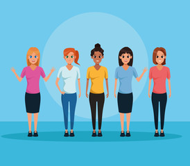 Fototapeta premium Young people smiling on blue background