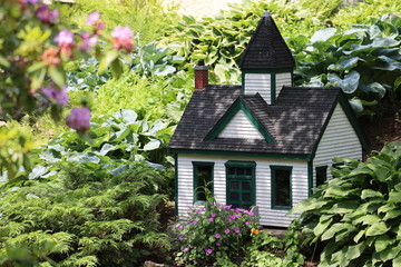 old house with flowers, Halifax public gardens in summer, no people