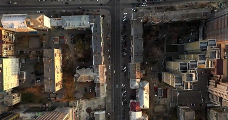 Drone view Flying straight cam down on the road with car traffic