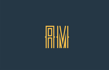blue yellow AM A M alphabet letter combination logo icon design