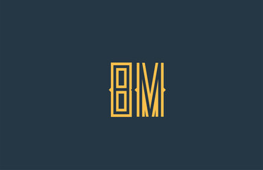 blue yellow BM B M alphabet letter combination logo icon design