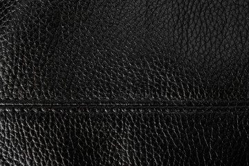 Black leather background texture with a seam in the middle