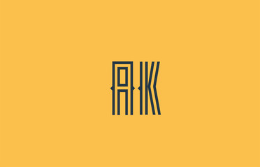 blue yellow AK A K alphabet letter combination logo icon design