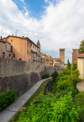 Obraz premium Umbertide (Italy) - A little charming medieval city with stone castle on Tiber river, province of Perugia. Here the historical center.