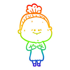 rainbow gradient line drawing cartoon happy old woman
