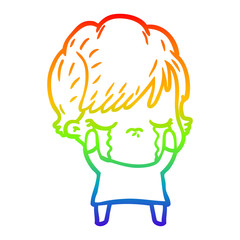 rainbow gradient line drawing cartoon woman crying