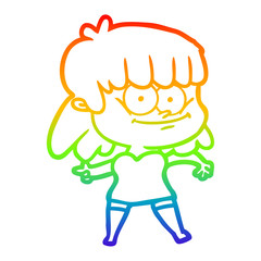 rainbow gradient line drawing cartoon girl smiling