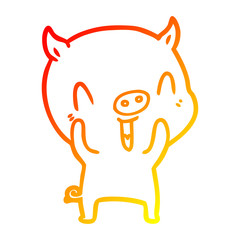 warm gradient line drawing happy cartoon pig