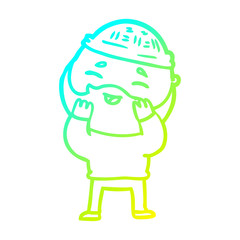 cold gradient line drawing cartoon happy bearded man