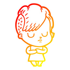 warm gradient line drawing cartoon woman
