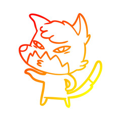 warm gradient line drawing clever cartoon fox