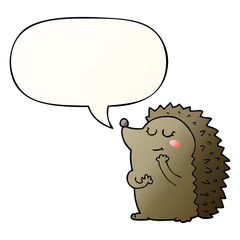 cute cartoon hedgehog and speech bubble in smooth gradient style