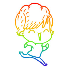 rainbow gradient line drawing cartoon laughing woman