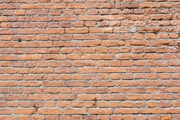 Old damaged worn brick wall background