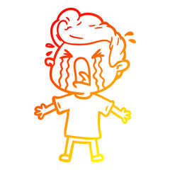 warm gradient line drawing cartoon crying man
