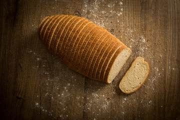 sliced bread on wooden table