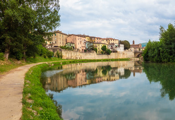 Fototapeta premium Umbertide (Italy) - A little charming medieval city with stone castle on Tiber river, province of Perugia. Here the historical center.