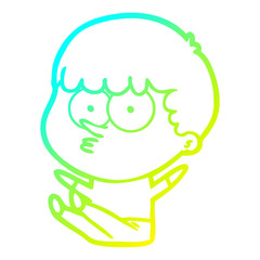 cold gradient line drawing cartoon boy sat waiting
