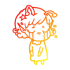 warm gradient line drawing cartoon crying alien girl