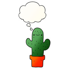 cartoon cactus and thought bubble in smooth gradient style