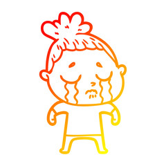 warm gradient line drawing cartoon crying woman