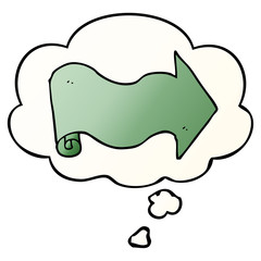 cartoon arrow and thought bubble in smooth gradient style