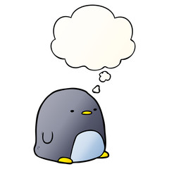 cute cartoon penguin and thought bubble in smooth gradient style